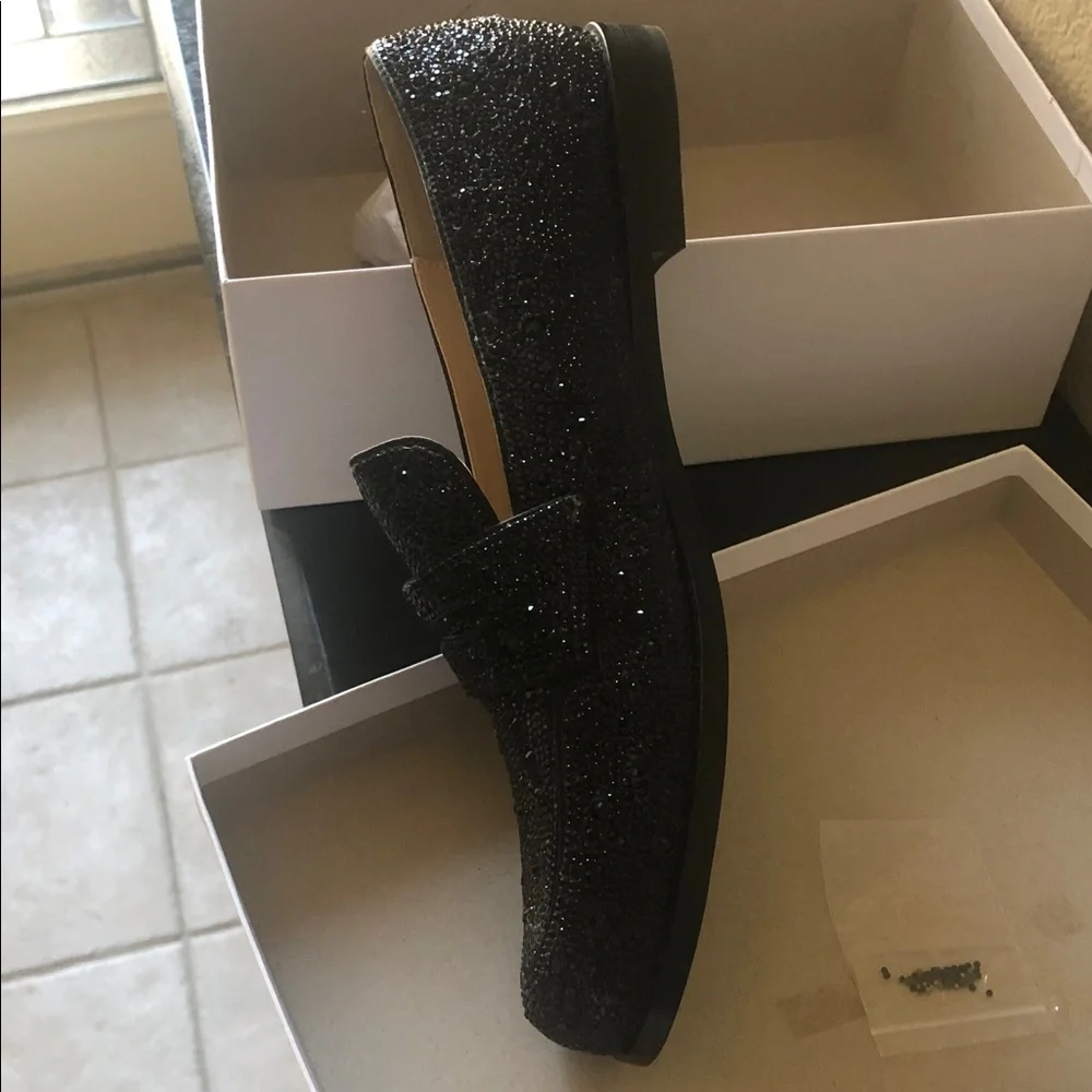 Betsey Johnson New Black Crystal Fully Embellished Loafers with Rounded Toe NWOT - Picture 5 of 8